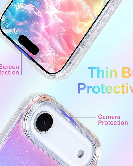 Glitter Case for iPhone Air Case for Women Girls [ Compatible with Magsafe ] Clear Cute Girly Aesthetic Gradient Rainbow Sparkly Bling Magnetic Phone Cover, Iridescent Colors