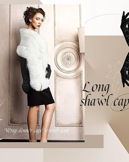 Zhanmai 2 Pcs Winter Long Shawl Cloak Stretchy Glove Opera Bridal Dance Gloves for Women Dress Party Coat