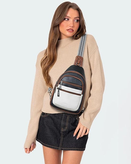 Sling Bag for Women Crossbody Bag Fanny Pack Cross Body Sling Purse Vegan Leather Trendy Travel Purse Black/White/Brown