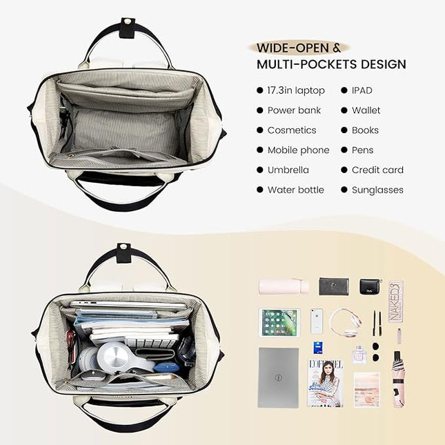 LOVEVOOK Laptop Backpack Purse for Women Waterproof Teacher Nurse Bag, 17.3 Inch Work Laptop Bag with Organizer Bag Business Travel Computer Backpack, 2pcs set