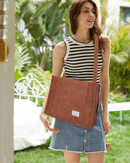 Valleycomfy Corduroy Tote Bag for Women Travel Crossbody Bag Purse Women Shoulder Bags Work Handbags Everyday Hobo Bag