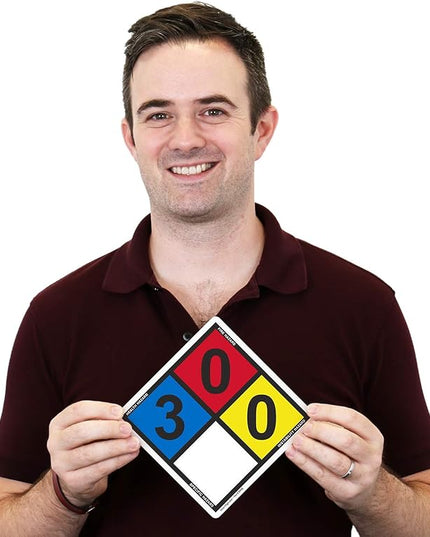SmartSign NFPA 704 - Ratings (3,0,0) Label | 13.8" Tall (Tip-to-Tip) Diamond Laminated Vinyl, Pack of 5,Black/Blue/Red/Yellow on White,NFPA-0007-NFR-EU-10x10-D5