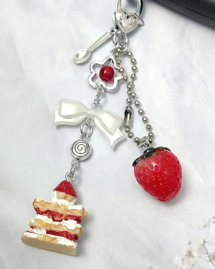 Keychain for Women Gold Bow Angel Wings KeyChains Novel Star Heart Strawberry Racket Pendants Bag Charm Key Chains