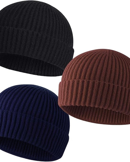 50% Wool Warm Cuffed Swag Knit Short Fisherman Beanie for Men Women Winter Hats Trawler Skull Cap