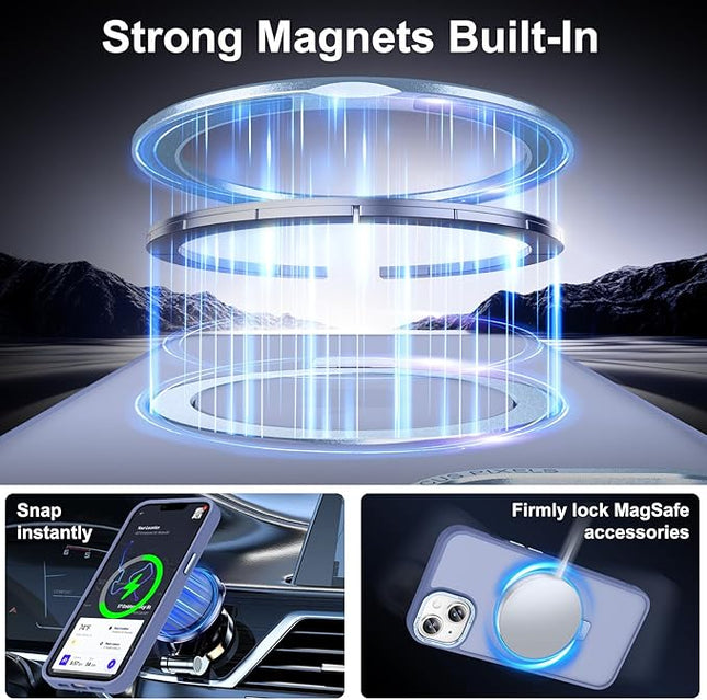 Magnetic for iPhone 13 Case with Ring Stand, [10 FT Drop Protection] [Velvety Touch] Slim Translucent Matte Back Shockproof Phone Case for iPhone 13 6.1'', Sierra Blue