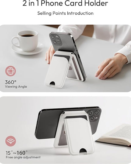 Magnetic Card Holder, White 3-Slots Slim Magnetic Wallet for iPhone with RFID Blocking, Adjustable iPhone Wallet Stand for iPhone 17/16/15/14/13/12/ Series, Not for iPhone 13 / 12mini
