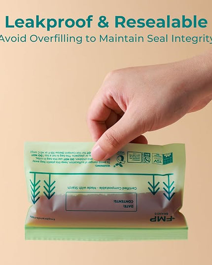 Fit Meal Prep 50 Pack 100% Compostable Snack Bags, 6.5 x 4.1" Resealable Food Storage Bags Snack Size, Plant-Based Freezer Bags for Food, ASTM D6400, US BPI & EU OK Compost Certified