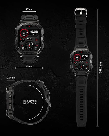 CARBINOX Blaze Smart Watch with GPS – Rugged Fitness Trackers, IP69K Waterproof, 170+ Sports Modes, Gorilla Glass, Make/Receive Calls, Step Counter Watch, Android & iOS Compatible