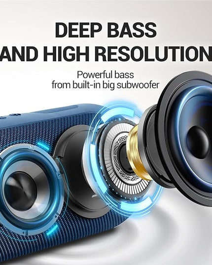 SOWO Waterproof Speaker Bluetooth Wireless- Portable Speaker Loud with Built-in Subwoofer and Tweeter, Extra Bass, Stereo Sound, IP67, Colorful Lights for Party, Outdoor, Camping - Blue