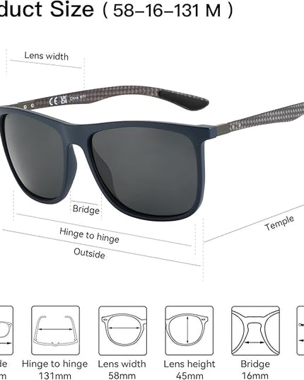 ZENOTTIC Square Polarized Sunglasses for Men Ultralight Carbon Fiber Sun Glasses Driving Fishing Golf Sports UV400 Protection