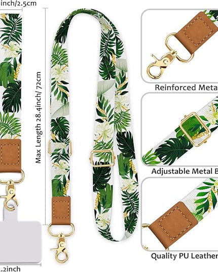 Cell Phone Lanyard Crossbody with Wrist Strap, Green Leaf Lanyards for around the Neck Wristlet Adjustable Phone Strap Cute for Keys Case ID Badges Accessories