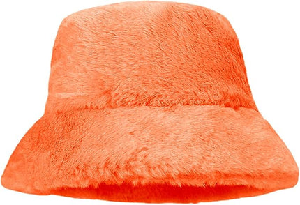 Women Plush Fluffy Bucket Hat Warm Lining Winter Faux Fur Cozy Wide Brim Winter