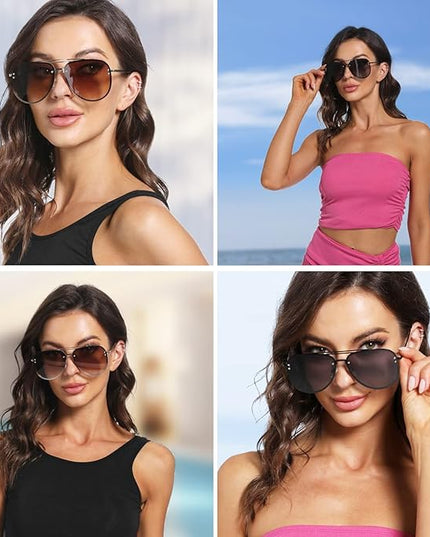 Trendy Oversized Aviator Sunglasses Womens, Retro Cute Big Shades Women's Fashion Sun Glasses UV Protection VF2203