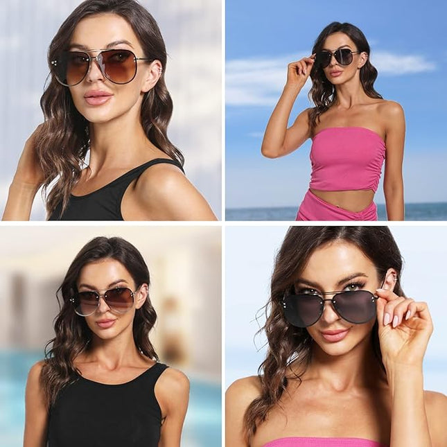 Trendy Oversized Aviator Sunglasses Womens, Retro Cute Big Shades Women's Fashion Sun Glasses UV Protection VF2203