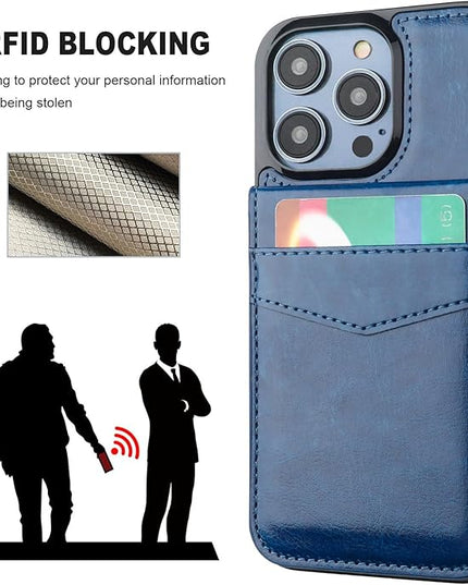 KIHUWEY for iPhone 13 Pro Max Case Wallet Compatible with MagSafe Wireless Charging, Credit Card Holder, RFID Flip Leather Magnetic Clasp Kickstand Heavy Duty Protective Cover 6.7 Inch (Blue)
