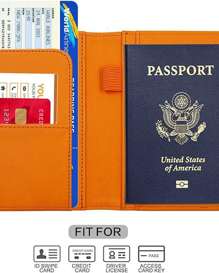 Melsbrinna Premium Leather Passport Holder Covers Case, Waterproof Rfid Blocking Travel Wallet Passport Holder with Pen Holder, Cute Passport Book for Women/Men