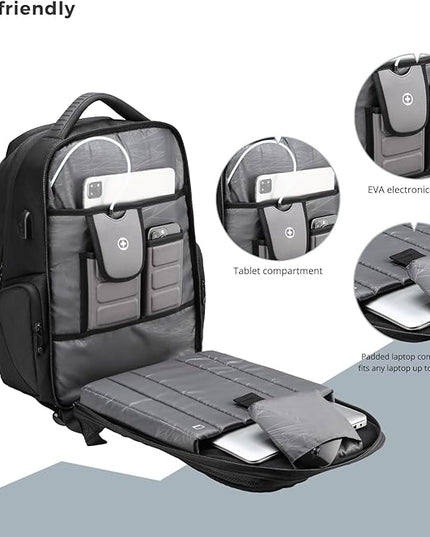 Swissdigital Design Men's Laptop Backpack with Apple Find My, Business Travel Backpack with USB Charging Port and RFID Protection, Work Backpack Fits 15.6 inches Computer,Black| SD16959508F-01
