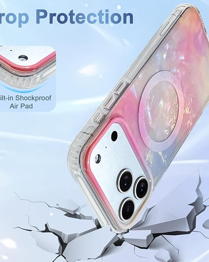 Cute Case for iPhone 17 Pro Max Case for Women Girls [Compatible with Magsafe] with Translucent Pearl Pattern Design, Aesthetic Girly Magnetic Protective Phone Cover, Pink