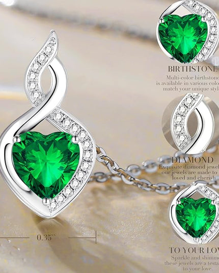 FANCIME 14K Solid White Gold Heart Birthstone Necklace with Diamond Pendent Birthday Gifts for Mom Women, Sterling Silver Chain 16" + 2" Extender