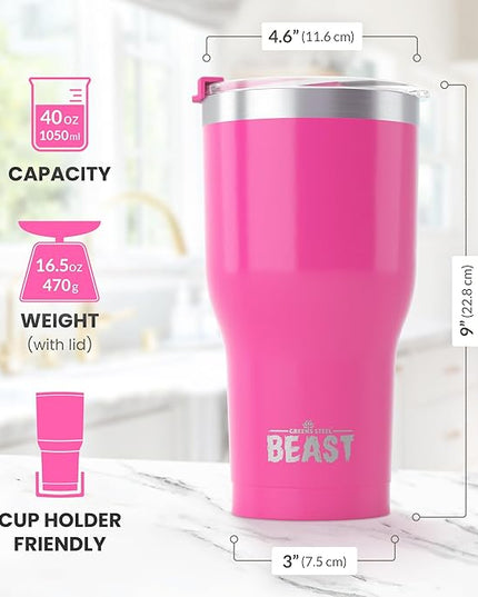 Beast 40 oz Tumbler Stainless Steel Vacuum Insulated Coffee Ice Cup Double Wall Travel Flask (Cupcake Pink)
