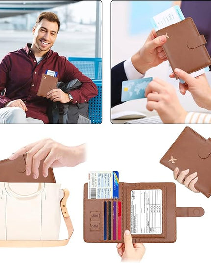 Melsbrinna Rfid Passport Holder for Travel women/Men, Cute Passport Wallet Rfid Blocking Card Slots, Rfid Passport Cover/CaseTravel Wallet, Passport Book Holder (1, Brown)