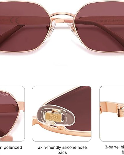 SOJOS Trendy Polarized Hexagon Sunglasses for Women Men, UV400 Retro Rectangle Shades SJ1238
