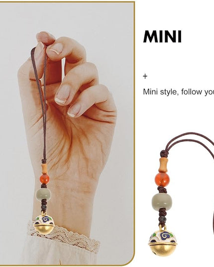 Vintage Brass Phone Pendant Key Chain Retro Handicraft Charm for Mobile Accessories Delicate Multi-functional Keychain Decoration Stylish DIY Pendant Gift for Family Random Color