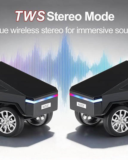 Futuristic Pickup Truck Replica Bluetooth Speaker with LED Display Screen – TWS Stereo, FM, USB/TF Playback, LED Lights, Built-in Mic, Gift for Car Lovers & Tech Fans (Black)