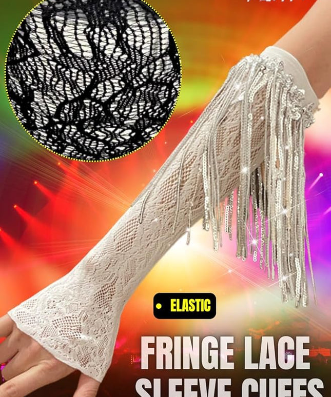 Sequin Fringe Gloves,Fingerless Lace Arm Sleeves For Women,Sparkly Rave Party Costume Fits US 0-8