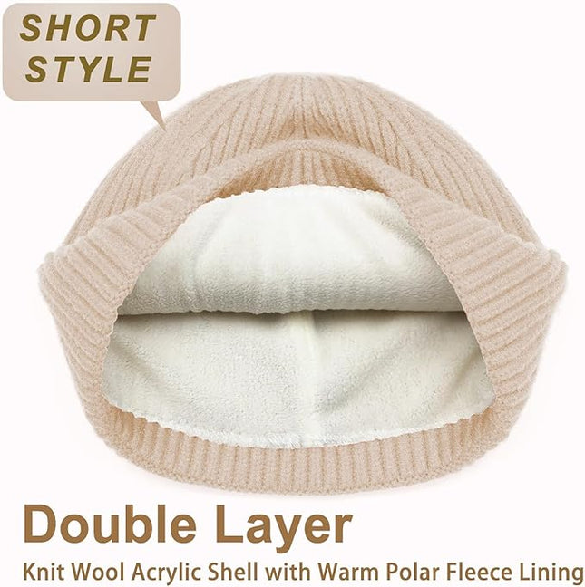 ROYBENS Wool Fisherman Beanie for Men Women, Knit Cuffed Fleece Lined Beanies Winter Warm Hat Skull Cap Unisex