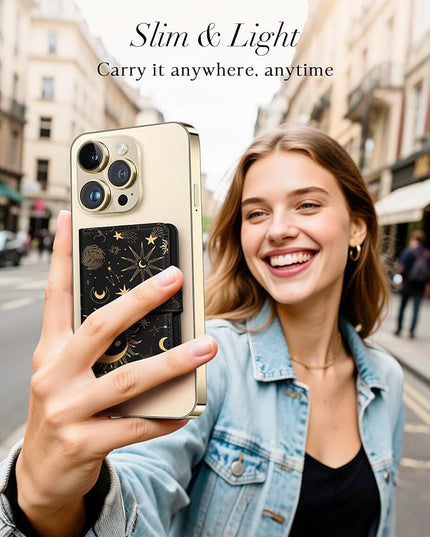 Shorogyt for Magnetic Phone Wallet Compatible with Magsafe for Women - Cute Luxury Slim Leather Card Holder Mag Wallets Fit 4 Cards,for iPhone 17/16/15/14/13/12 Series for Apple RFID Magnet, Sun Moon