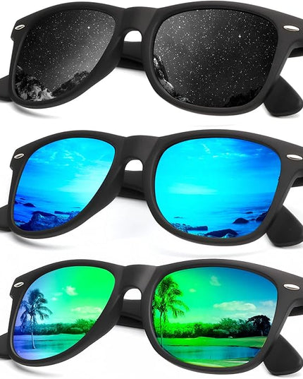 KALIYADI Polarized Sunglasses for Men and Women Matte Finish Sun glasses Color Mirror Lens UV Blocking (3 Pack)