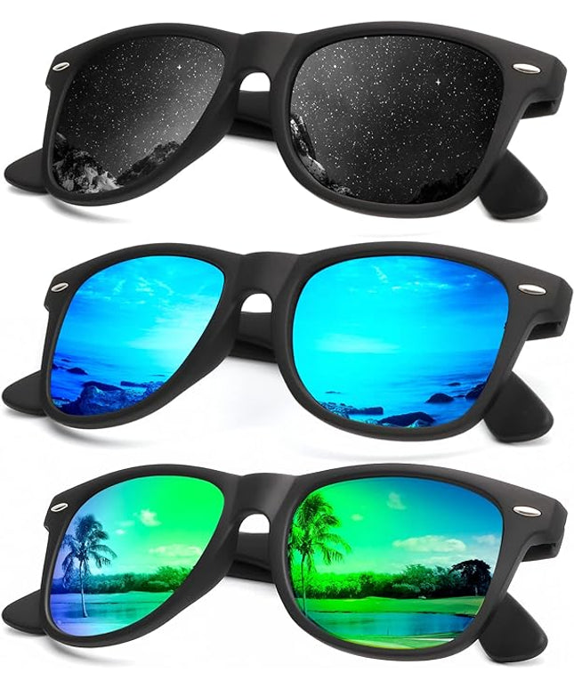 KALIYADI Polarized Sunglasses for Men and Women Matte Finish Sun glasses Color Mirror Lens UV Blocking (3 Pack)