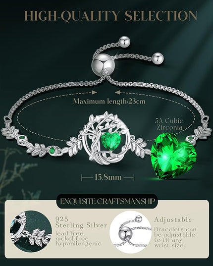 FANCIME Tree of life Birthstone Bracelet for Women Sterling Silver Tree Jewelry Birthstone Charm Bracelet Gemstone Anniversary Birthday Christmas Gifts for Wife Mom Her