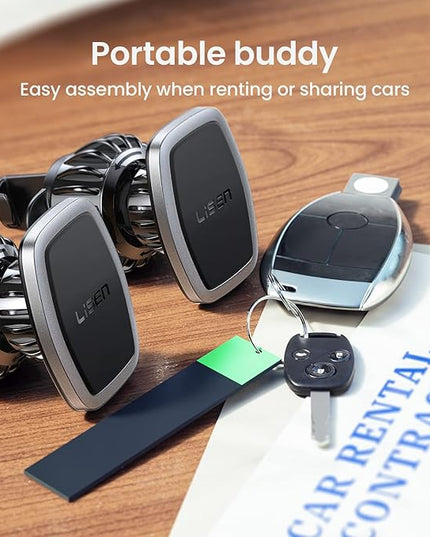 LISEN 2 Pack Magnetic Phone Holder for Your Car - 6 Military Magnets Vent Cell Phone Mount (Silver)