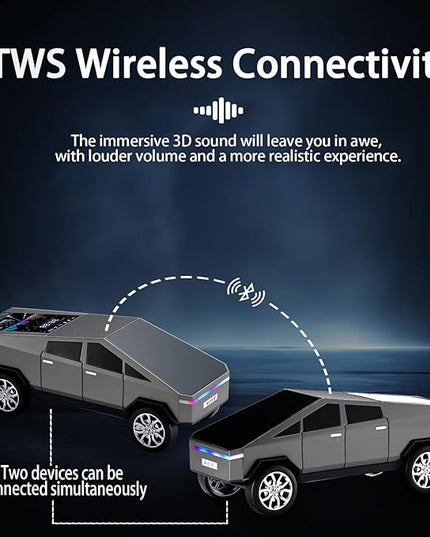 Futuristic Pickup Truck Bluetooth Speaker with LED Display Screen – TWS Stereo, FM Radio, USB/TF Playback, LED Headlights, Built-in Mic, Gift for Truck Fans, Auto Style Lovers&Tech Collectors (Silver)