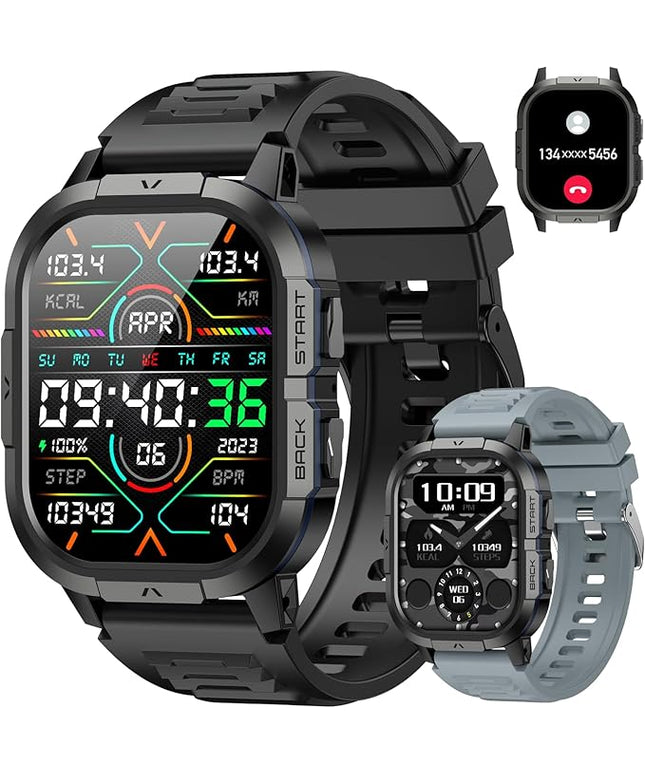 Smart Watch for Men Fitness Tracker: Military Waterproof Make Answer Call Digital Mens Watches Running Step Pedometer Smartwatch Android Phone iPhone Samsung Compatible Sleep SpO2 Heart Rate Monitor