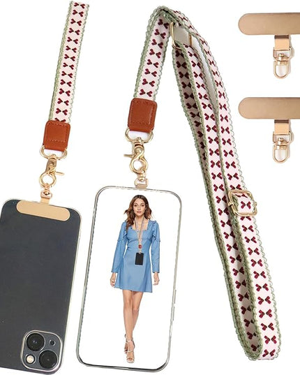 LEMEDE Phone Charm Lanyard, Gold Buckle Adjustable Crossbody and Wrist Strap with 2pcs 360-Degree Rotatable Phone Pad