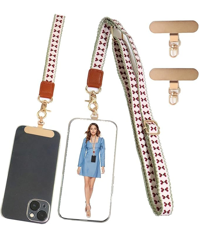 LEMEDE Phone Charm Lanyard, Gold Buckle Adjustable Crossbody and Wrist Strap with 2pcs 360-Degree Rotatable Phone Pad