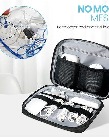 Electronics Organizer Bag, Portable Cable Organizer Case Travel Electronic Accessories Storage Case - Travel storage bag for Cables, Chargers, Phone, SD Cards - Black