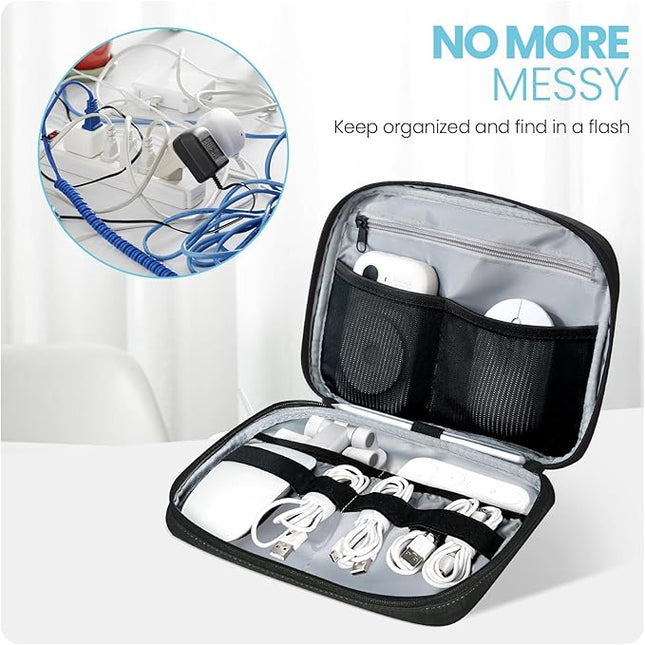 Electronics Organizer Bag, Portable Cable Organizer Case Travel Electronic Accessories Storage Case - Travel storage bag for Cables, Chargers, Phone, SD Cards - Black