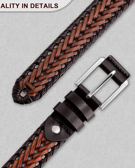 BULLIANT Mens Belts,Leather Woven Braided Belts for Gift Men Casual Jeans Golf