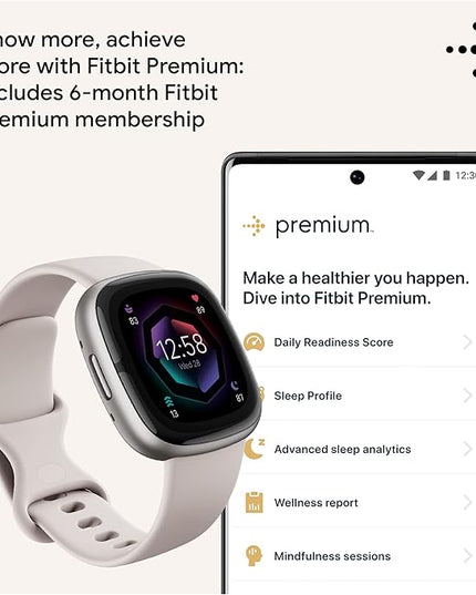 Fitbit Sense 2 Advanced Health and Fitness Smartwatch with Tools to Manage Stress and Sleep, ECG App, SpO2, 24/7 Heart Rate and GPS, Lunar White/Platinum, One Size (S & L Bands Included)