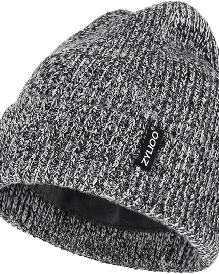 Zylioo Plus Size Fleece Lined Beanie Hat,2XL/XL/L/M/S Thermal Knitted Hat,Winter Warm Lined Snow Hats for Women Men