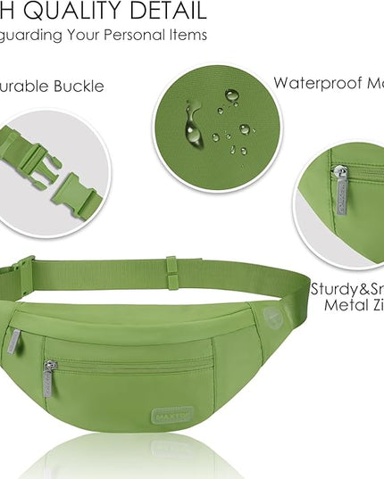 MAXTOP Large Crossbody Fanny Pack with 4-Zipper Pockets,Gifts for Enjoy Sports Festival Workout Traveling Running Casual Hands-Free Wallets Waist Pack Phone Bag Carrying All Phones