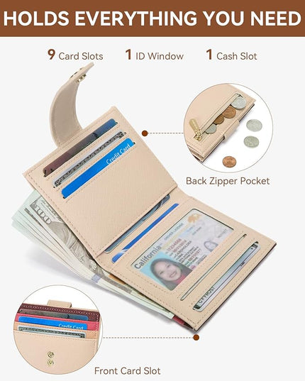 BOSTANTEN Slim Wallet for Women Small RFID Blocking Credit Card Holder Leather Bifold Wallets with Zipper Coin Pocket Rainbow Pink