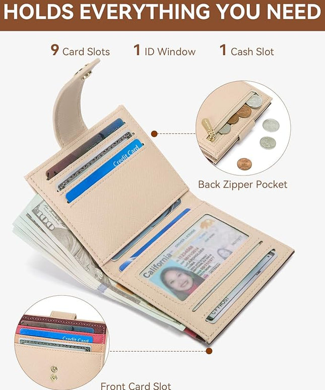 BOSTANTEN Slim Wallet for Women Small RFID Blocking Credit Card Holder Leather Bifold Wallets with Zipper Coin Pocket Rainbow Pink