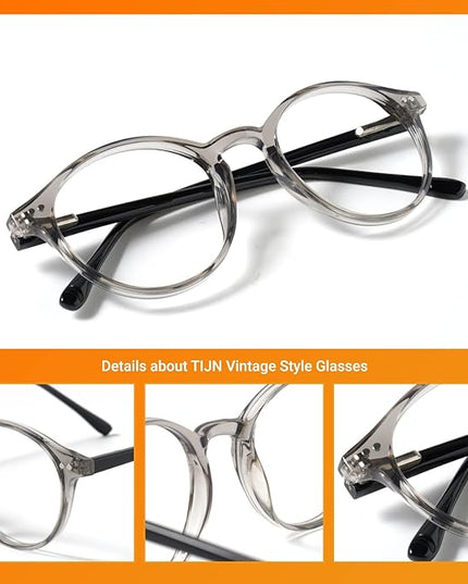 TIJN Blue Light Blocking Glasses Men Women Vintage Thick Round Rim Frame Eyeglasses