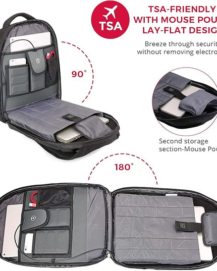 Swissdigital Design Large Travel Backpack For Men, TSA-Friendly Business Laptop Backpack, USB Charging Port，RFID Protection Tech Backpack Fits 15.6Inch Laptop Black/Green | J16BTF-21