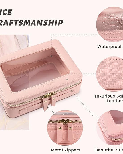Aveniee Clear Makeup Bag Organizer,Large Travel Toiletry Bag for Women, Waterproof Cosmetic Pouch with Zippers,Car Organizers and Storage Case for Accessories,Pink